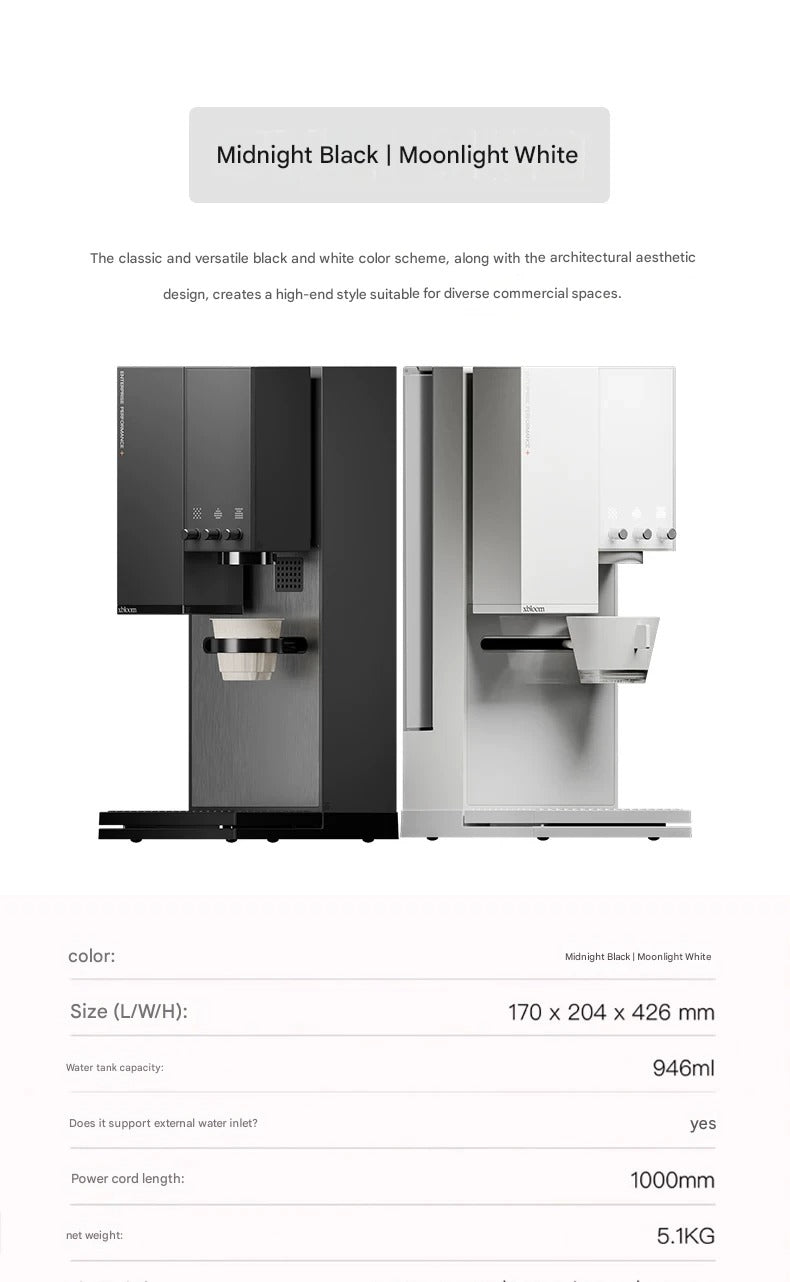 Premium Moonlight White version of the xBloom Studio Enterprise automatic commercial coffee machine isolated on a clean white background.
اكس بلوم ستوديو
اكسبلوم ستوديو 