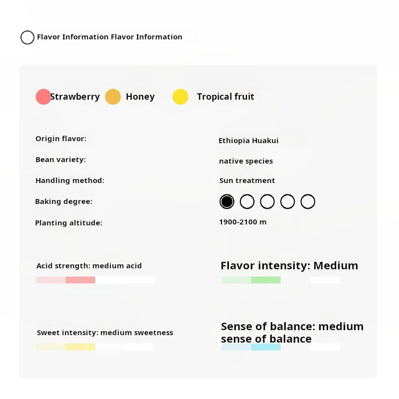 An official flavor profile infographic for xBloom xpods indicating tasting notes of Strawberry, Honey, and Tropical Fruit, with bar indicators for acidity, sweetness, and flavor intensity of these كبسولات إكسبلوم.